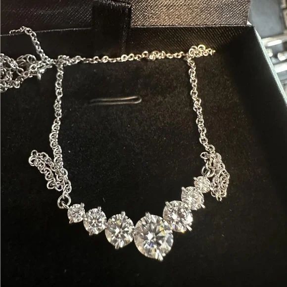 2.8CT Moissanite Curve Necklace D Color VVS Sterling Silver Seven Stone Pendant